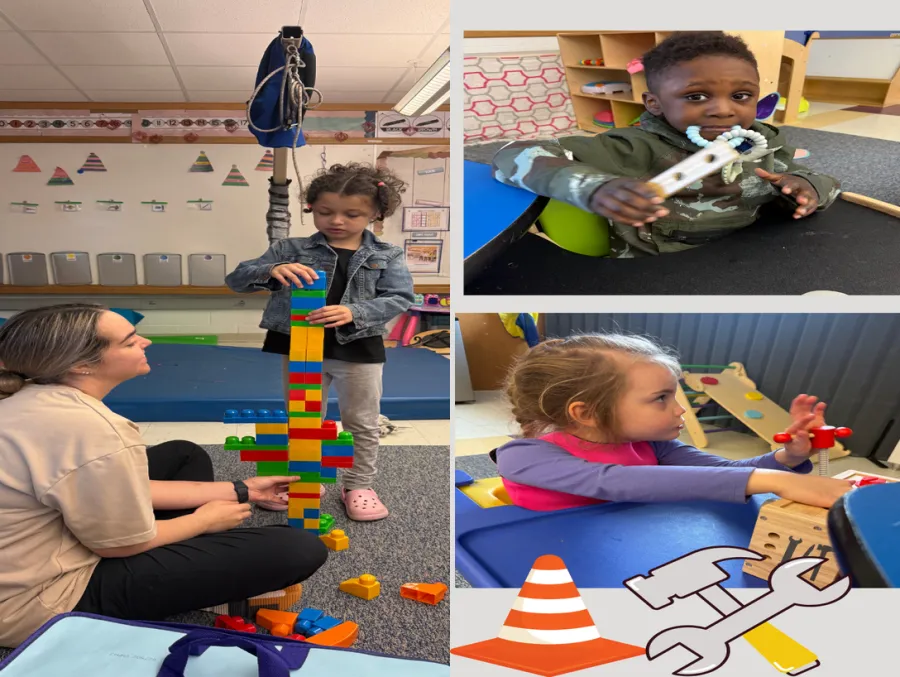 Learning Center students building, playing and learning with their teachers
